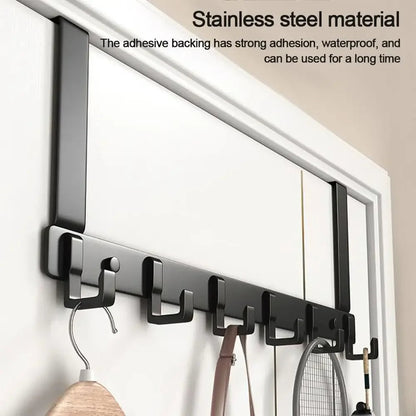 Door Hook Organizer with 6 Hooks | Aluminum Wardrobe Door Rack | No Drilling Needed | Fits Doors 1.6–1.8 inches