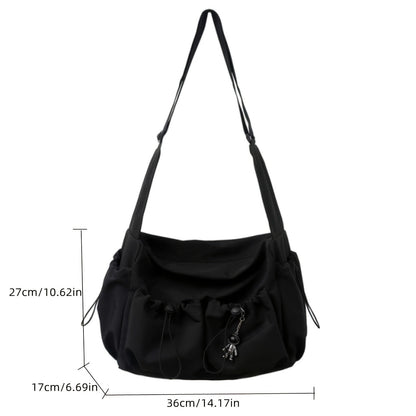 Nylon Messenger Bag for Daily Use – Black Shoulder Bag with Zipper