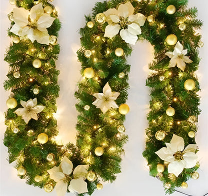 Warm White LED Christmas Garland in Rattan Style - 270 cm Decorative Light