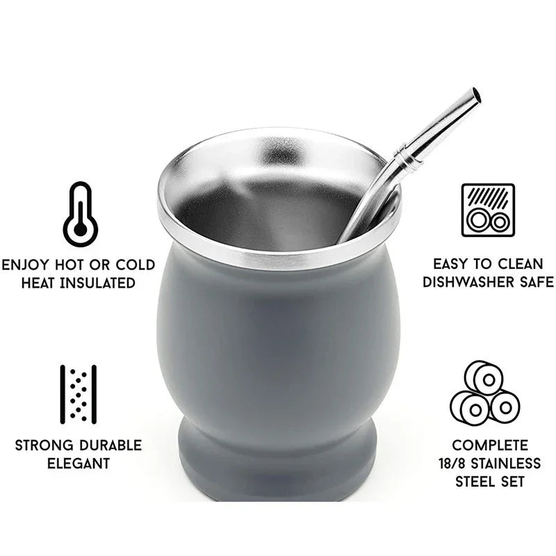 230 ml Stainless Steel Mate Cup | Double-Walled Insulation | Includes Spoon and Brush Set