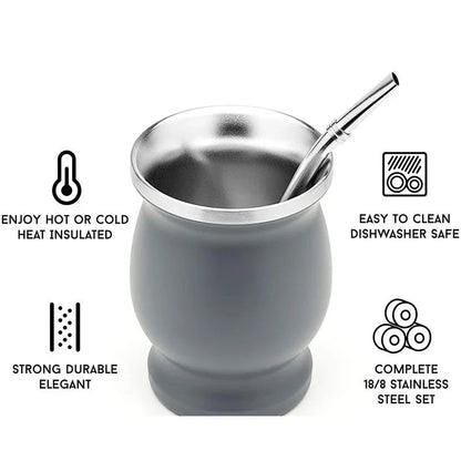 230 ml Stainless Steel Mate Cup | Double-Walled Insulation | Includes Spoon and Brush Set