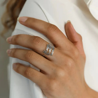 Customizable Dual-Name Ring | Stainless Steel with 18K Gold Finish | Adjustable Size | Available in Gold, Silver & Rose Gold