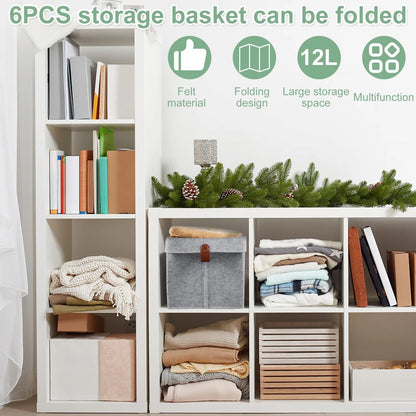 6-Piece Felt Storage Basket Set | 12L Foldable Organizers for Home & Closet
