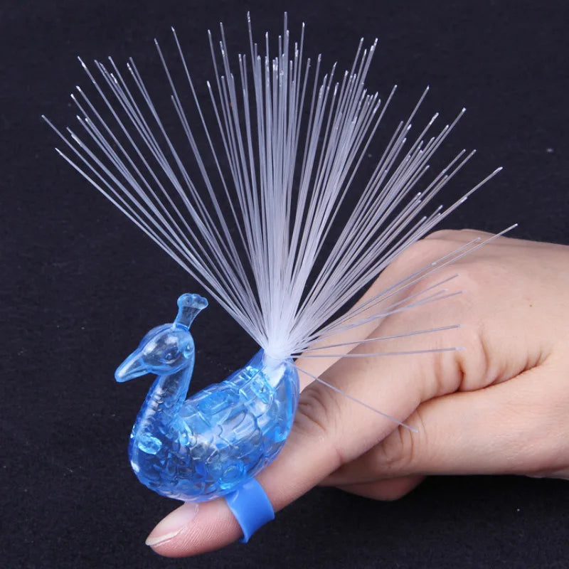 Set of 5 LED Finger Lights with Peacock Feather Design – Colorful Light Toys for Kids & Parties