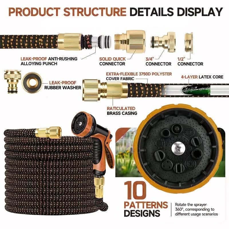 Garden Hose with 10 Adjustable Spray Settings for Outdoor Use