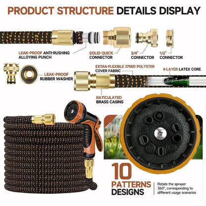 Garden Hose with 10 Adjustable Spray Settings for Outdoor Use