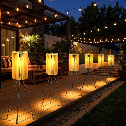 Handcrafted Solar Floor Lamp in Rattan Weave