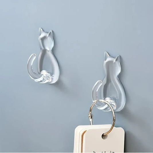 2-Pack Cat Wall Hooks | Waterproof & Self-Adhesive | No Drilling Needed