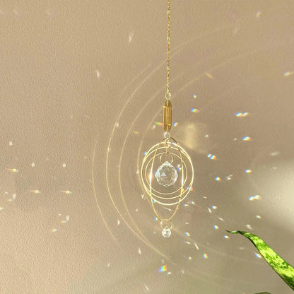 Rainbow Effect Crystal Sun Catcher with Metal Rings - 30 cm
