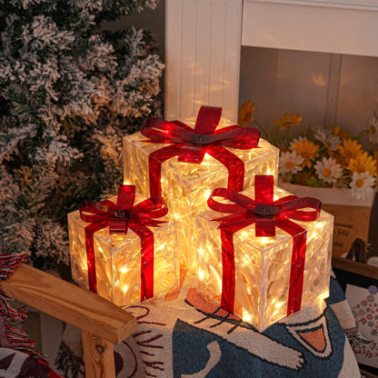 Illuminated Christmas Gift Boxes – Set of 3 LED Glow Boxes for Indoor & Outdoor