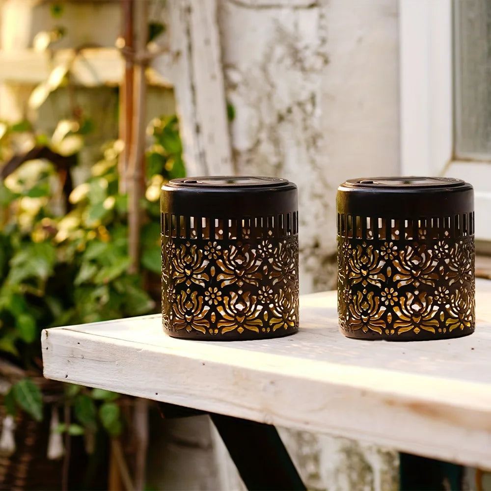 Solar Wall Lights Set of 2 | Iron Peony Design | 28 cm Height