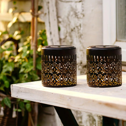 Solar Wall Lights Set of 2 | Iron Peony Design | 28 cm Height