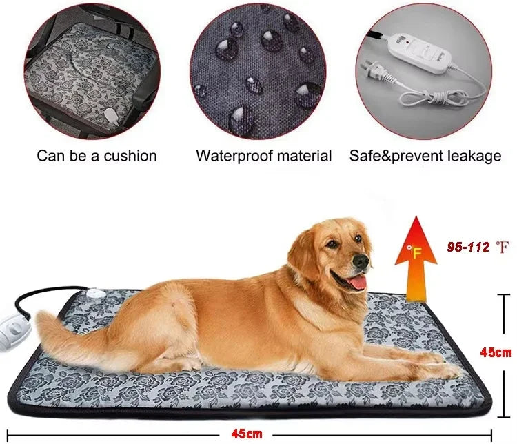 Heated Pet Bed with Temperature Control & Timer | Waterproof and Safe | Suitable for Dogs & Cats
