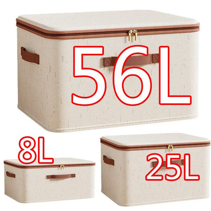 XXL Storage Container - Durable Fabric Bin with Lid & Zipper - Foldable Cotton-Linen Box for Clothes, Blankets & Toys