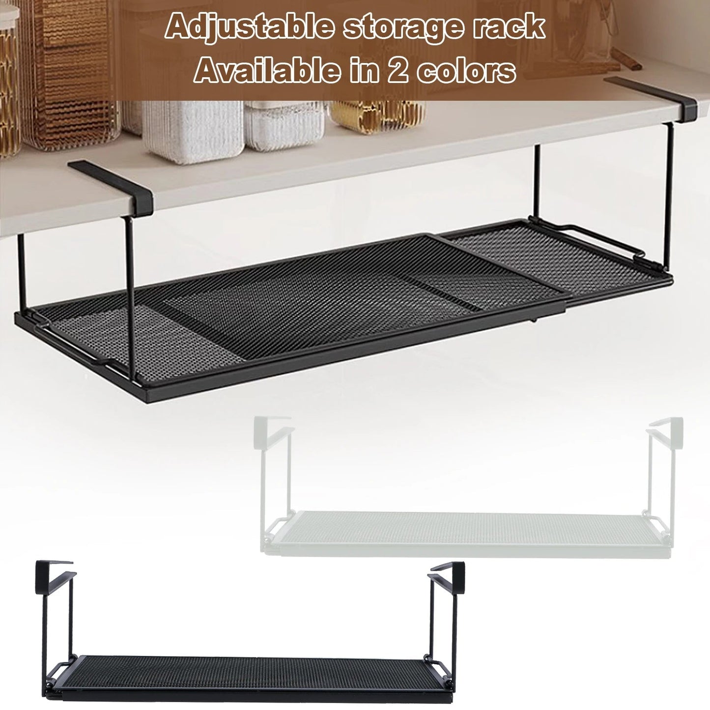 Adjustable Under-Counter Shelf | Versatile Storage Basket | Steel Frame | Extends 15.2–27.8 inches