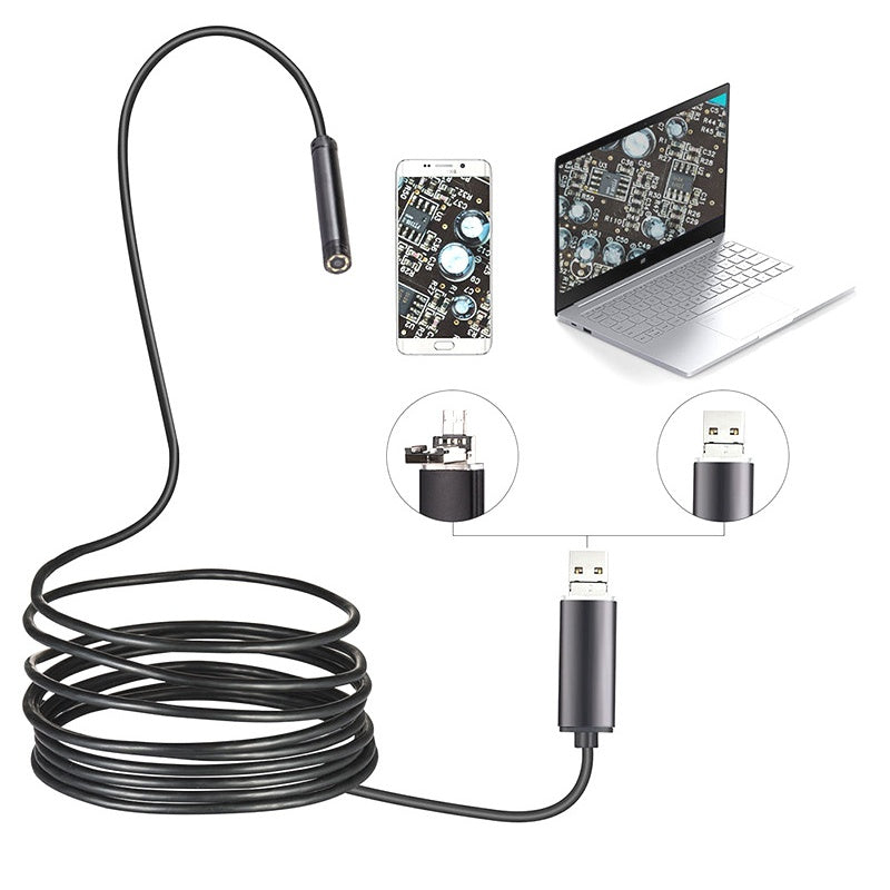 Waterproof USB Endoscope Camera with LED Light - 3-in-1