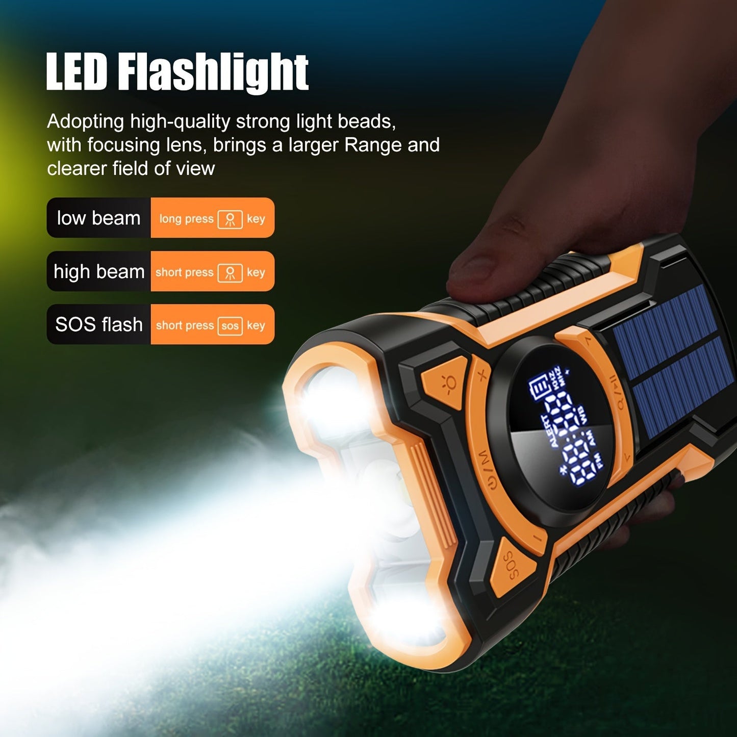 Emergency Radio with Solar & Hand Crank | 5000mAh Power Bank | LED Light & SOS Alert