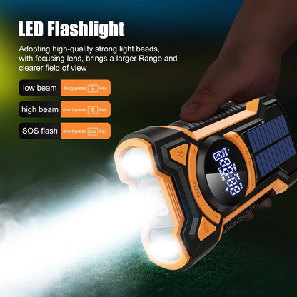 Emergency Radio with Solar & Hand Crank | 5000mAh Power Bank | LED Light & SOS Alert