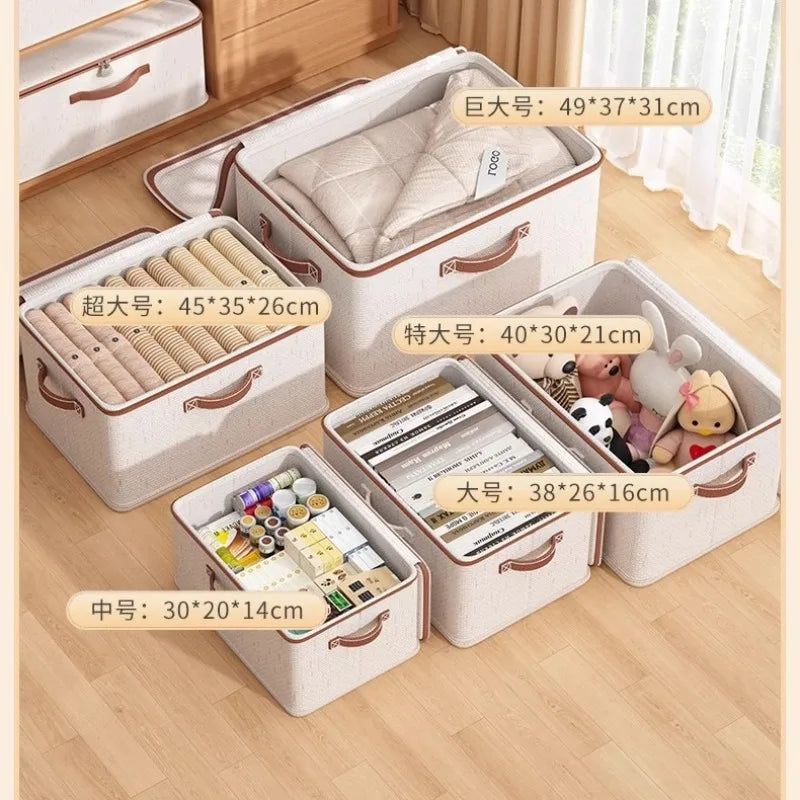 XXL Storage Container - Durable Fabric Bin with Lid & Zipper - Foldable Cotton-Linen Box for Clothes, Blankets & Toys