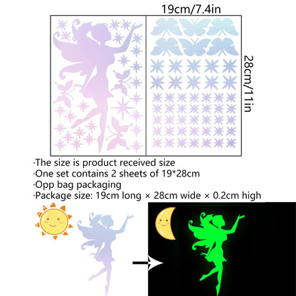 Glow-in-the-Dark Fairy and Star Wall Stickers for Kids | PVC | Set of 2, 19x28 cm