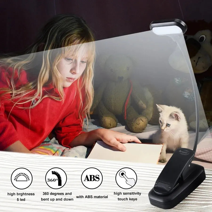 Flexible LED Reading Light with Clip-On Mount | Battery Operated & Portable | Ideal for Bed, Table & Books