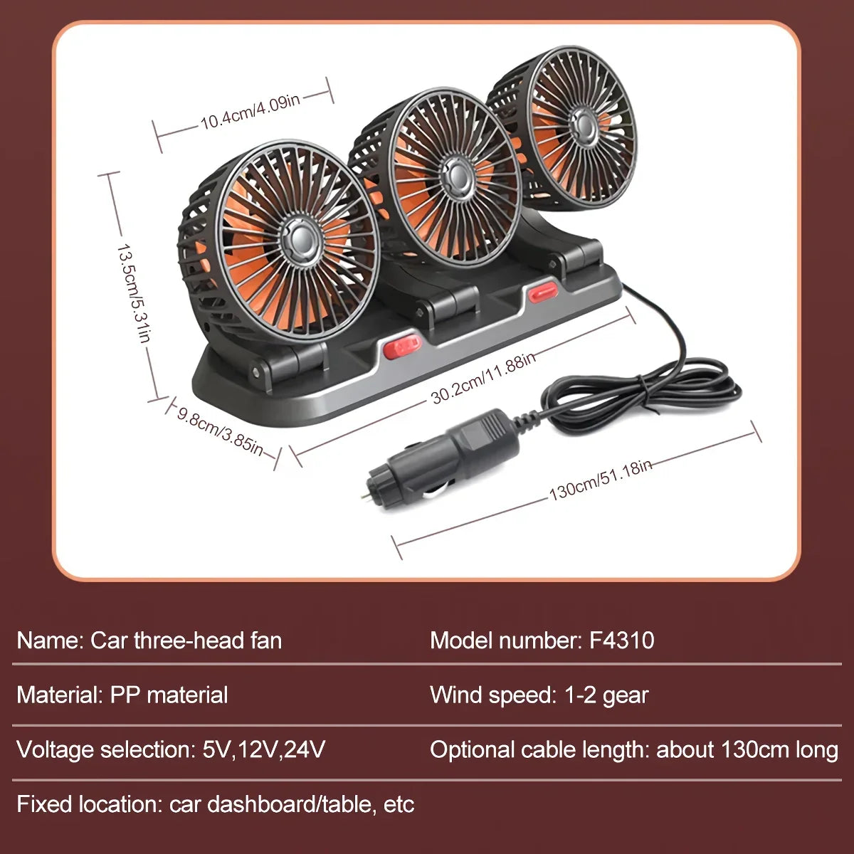 Electric Fan with 3 Adjustable Heads