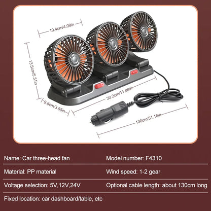 Electric Fan with 3 Adjustable Heads
