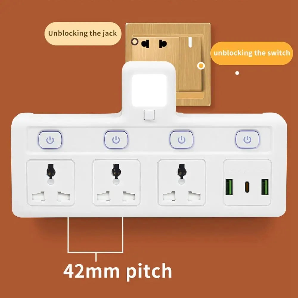 Multifunctional Power Strip with USB Fast Charging – Individually Switchable Outlets & Surge Protection – EU Plug