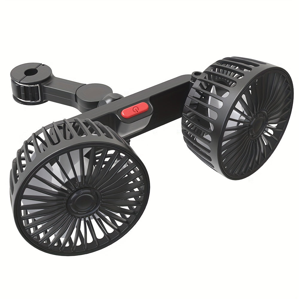 Compact Dual-Head Car Fan - 360° Rotating Air Conditioner with Strong Wind