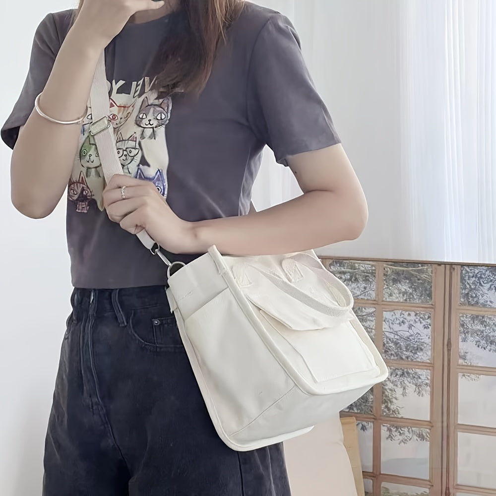 Canvas Sling Bag – White Shoulder Bag with Magnetic Closure and Adjustable Strap