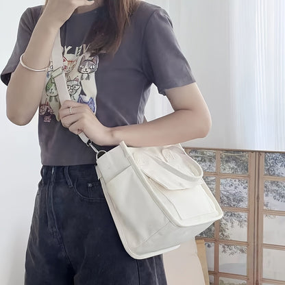 Canvas Sling Bag – White Shoulder Bag with Magnetic Closure and Adjustable Strap