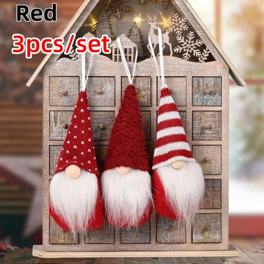 3-Piece Scandinavian Gnome Decoration Set | Fabric and Plush | Hanging Ornaments for Christmas Tree & Home