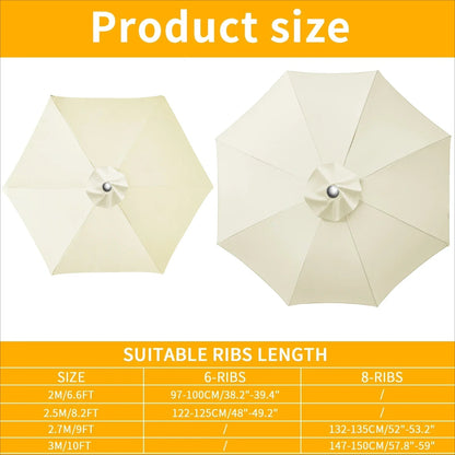 Waterproof Replacement Sun Umbrella Cover for 6/8 Ribs - Outdoor Use for Garden and Patio