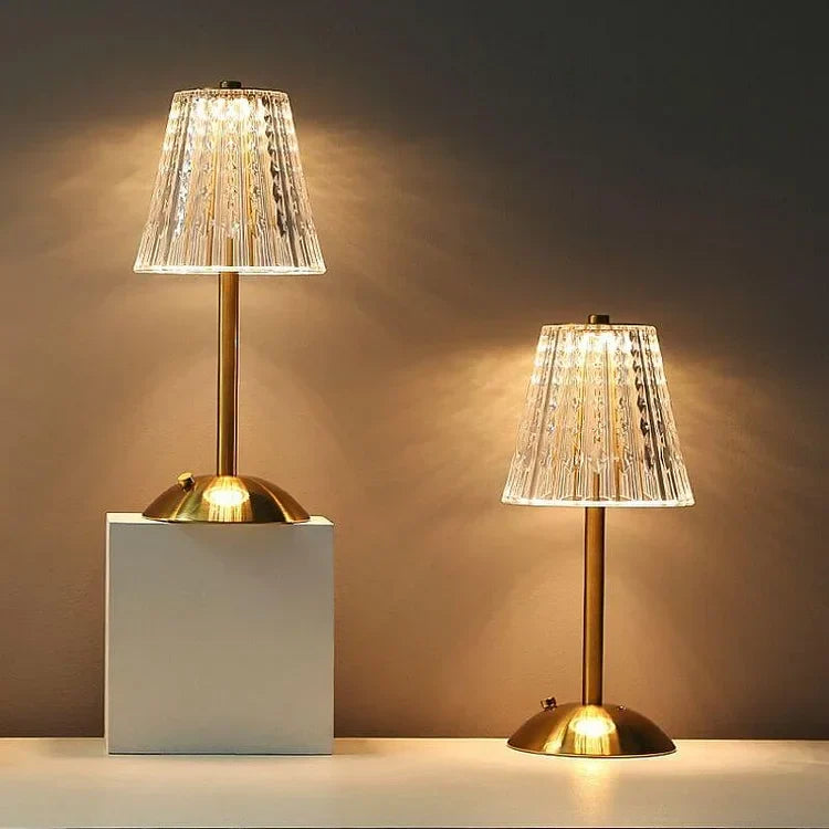 Decorative Glass Table Lamp with Sparkling Shade and Golden Crystal Finish