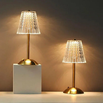 Decorative Glass Table Lamp with Sparkling Shade and Golden Crystal Finish