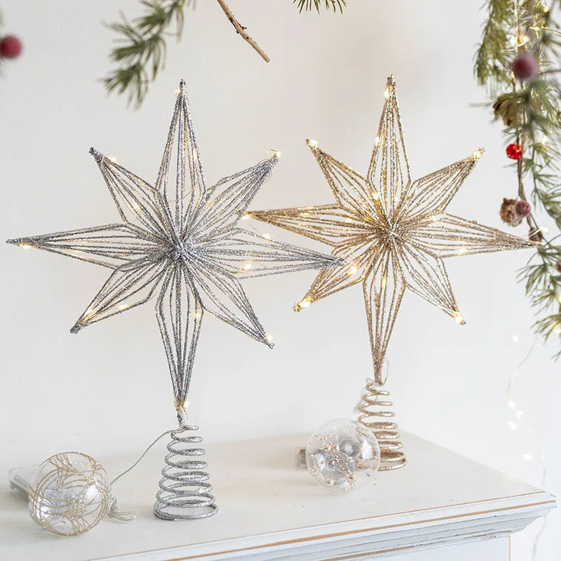 Christmas Star Tree Topper | LED Lights | Battery Operated | Gold Hollow Star with 3D Effect