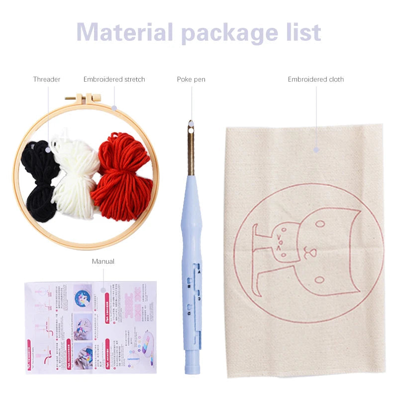 Animal-Themed Punch Needle Kit | DIY Starter Set with Yarn & Hoop | Beginner Embroidery Set