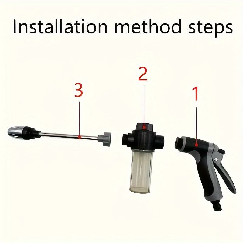 High-Pressure Garden Hose Nozzle with Foam Cannon and Extended Handle