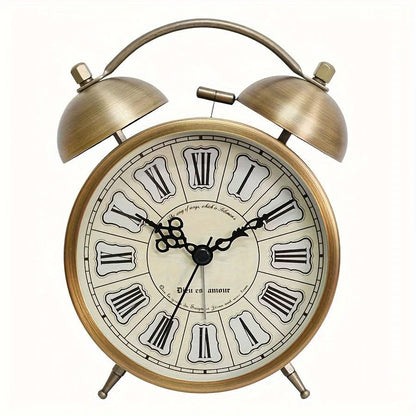 Scandinavian Vintage Twin Bell Alarm Clock with Luminous Metal Design