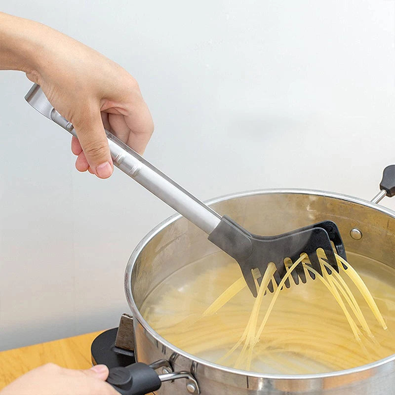Stainless Steel Pasta Tongs | Heat Resistant & Non-Slip | Nylon Spatula Tongs | 28×7.5 cm