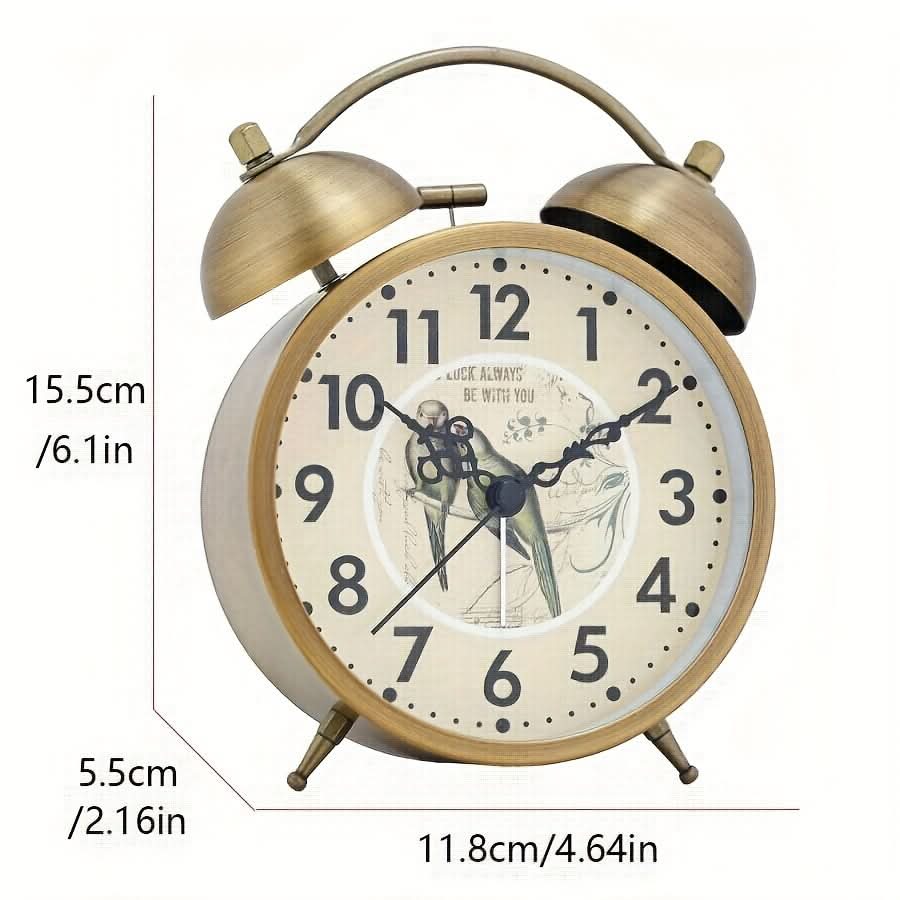 Scandinavian Vintage Twin Bell Alarm Clock with Luminous Metal Design
