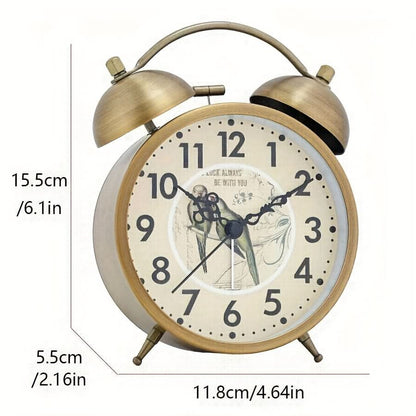 Scandinavian Vintage Twin Bell Alarm Clock with Luminous Metal Design