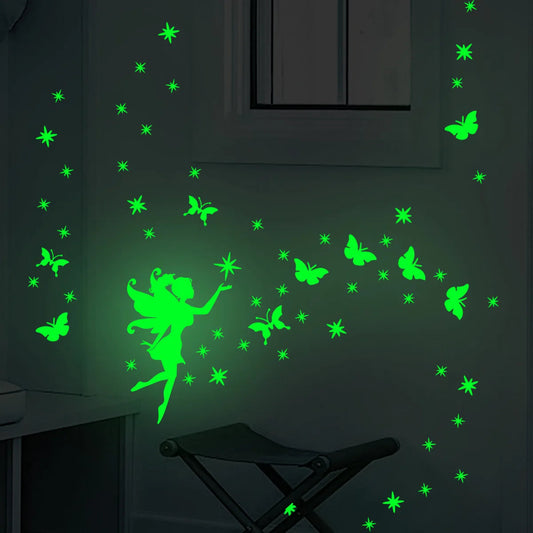 Glow-in-the-Dark Fairy and Star Wall Stickers for Kids | PVC | Set of 2, 19x28 cm