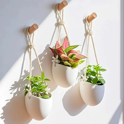 Hanging Vase Wall Planter | White Ceramic Finish | 11 cm | Modern Decor for Plants & Succulents