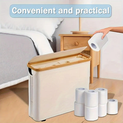 Foldable Bamboo Bathroom Organizer with Basket | Toilet Paper Holder
