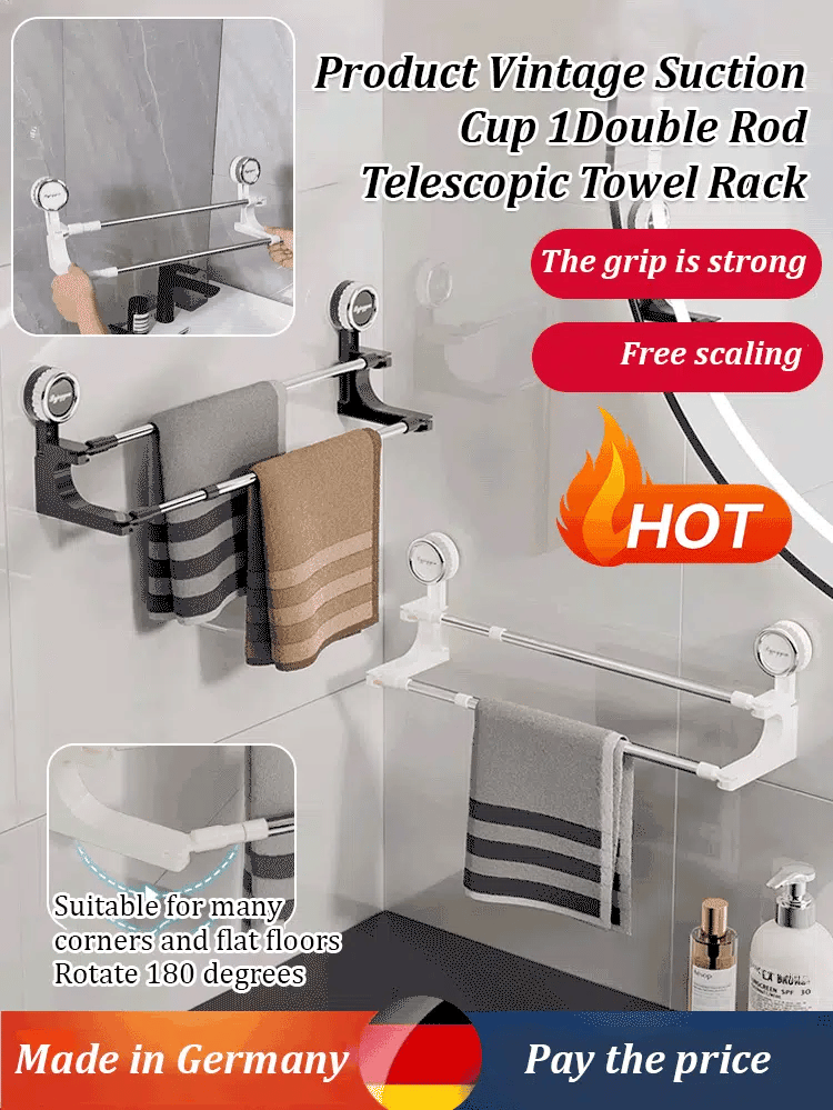 Double Towel Holder with Suction Cups | Effortless Stylish Towel Storage for a Tidy Bathroom