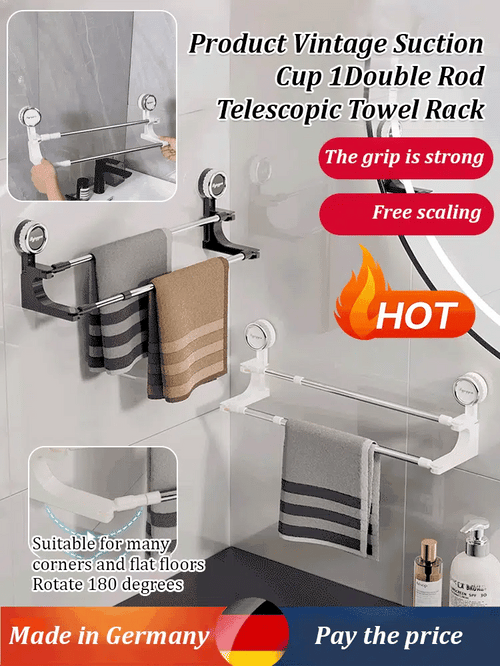 Double Towel Holder with Suction Cups | Effortless Stylish Towel Storage for a Tidy Bathroom