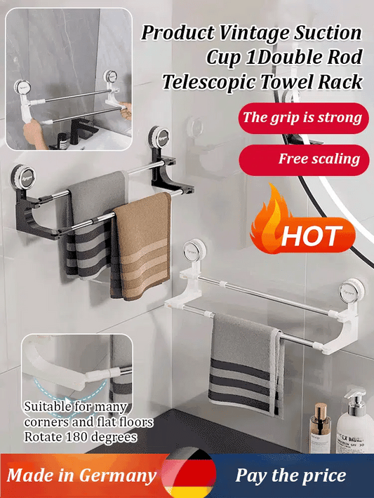 Double Towel Holder with Suction Cups | Effortless Stylish Towel Storage for a Tidy Bathroom