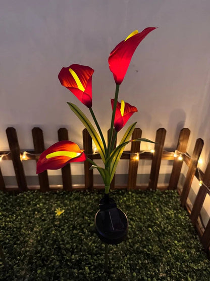 Solar LED Garden Light in Calla Lily Design | Waterproof Outdoor Fixture with Stake for Lawn & Patio