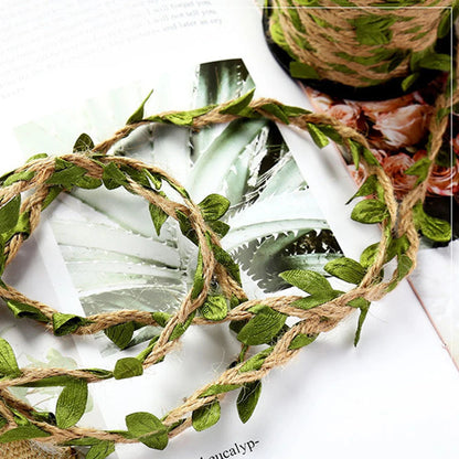 Artificial Leaf Garland | Jute and Rattan Decorative Rope | 10 m DIY Home Decor for Weddings & Parties
